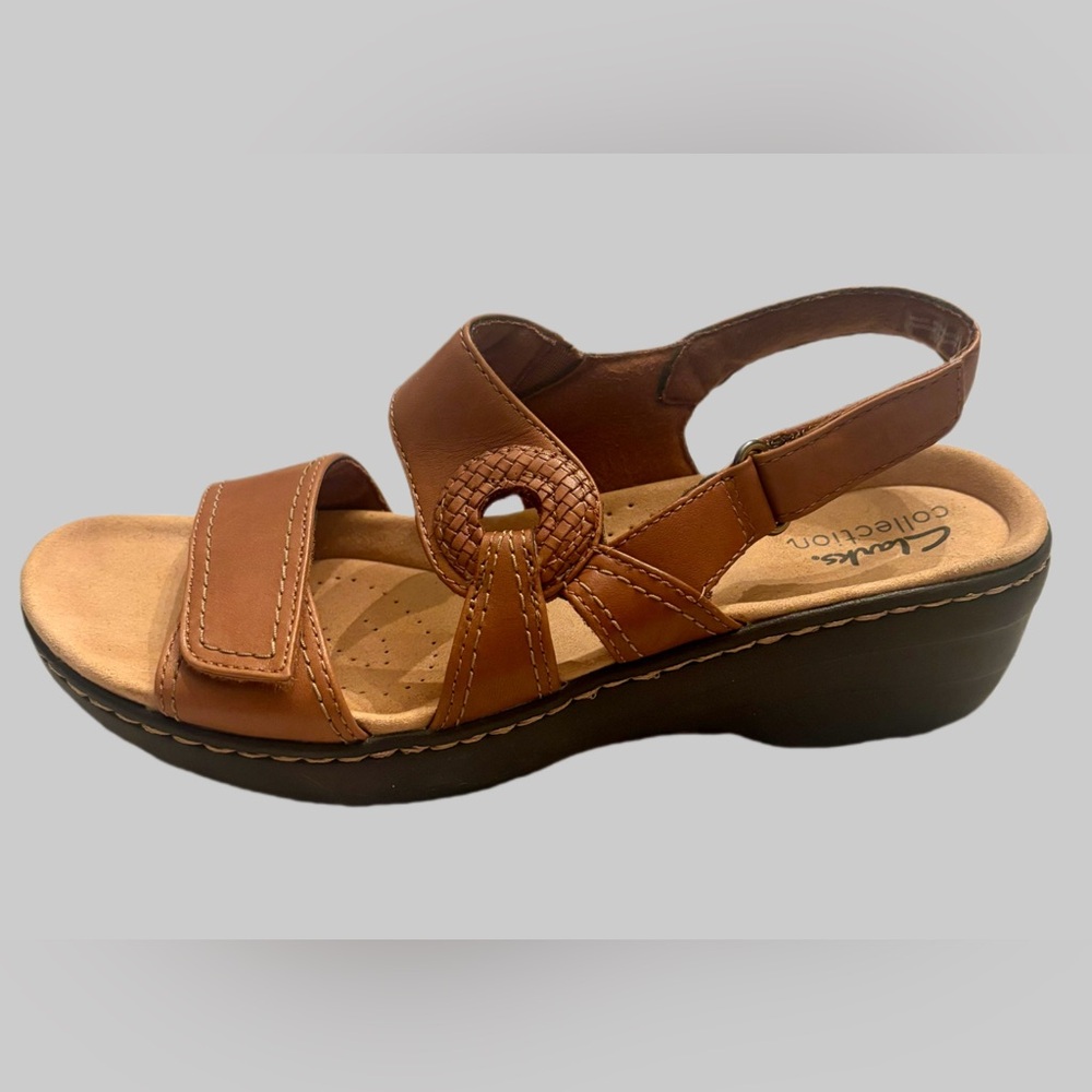Clarks Merliah Karli Brown Leather Wedge Sandals Size 8 EUC